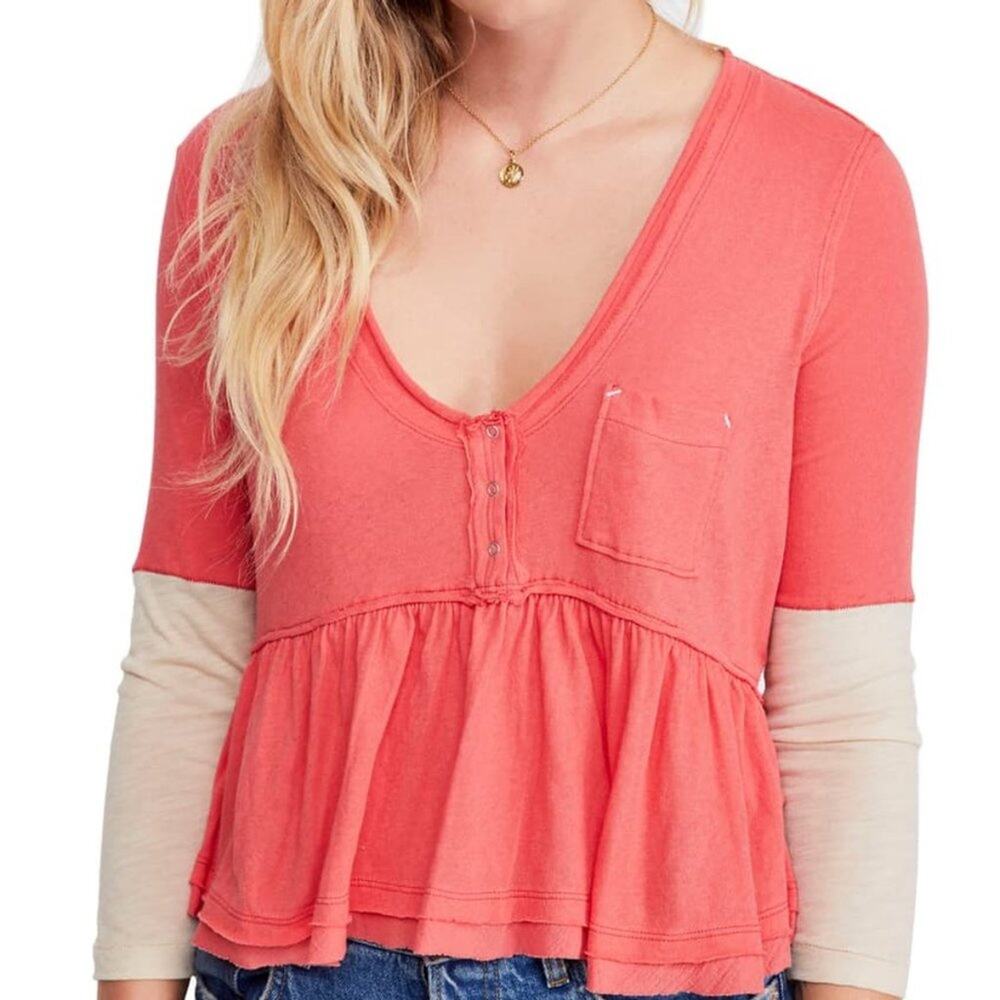 Free People Heart of Mine Colorblock Top 100% Cotton Size Medium NEW